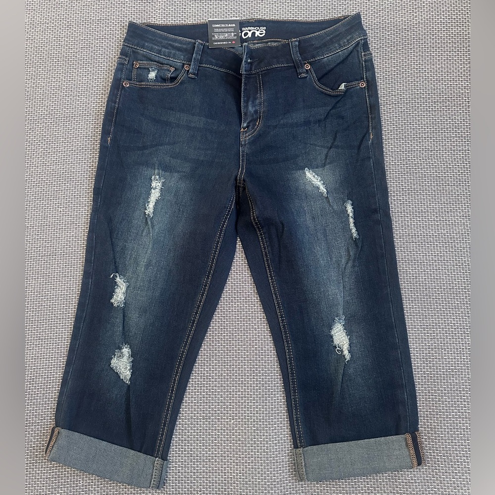Warehouse One Dark Blue Skinny Capri Women's Jeans